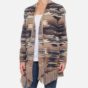 Lucky Brand Tan/Navy Aztec Fringe Cardigan